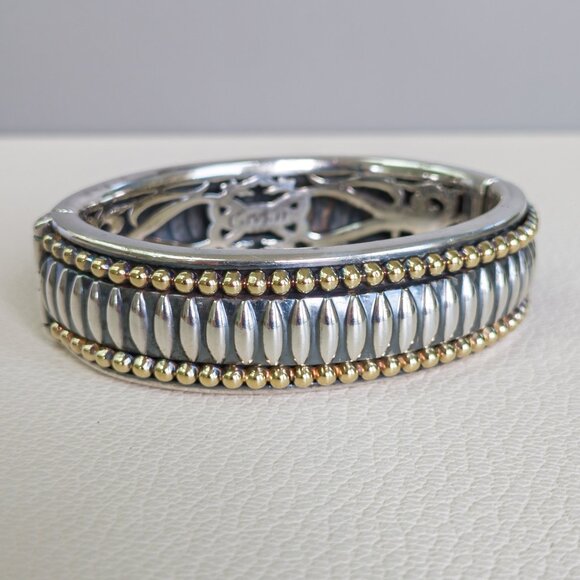 Lagos Caviar Sterling & 18K Gold Bangle Bracelet, 7" - Picture 1 of 13